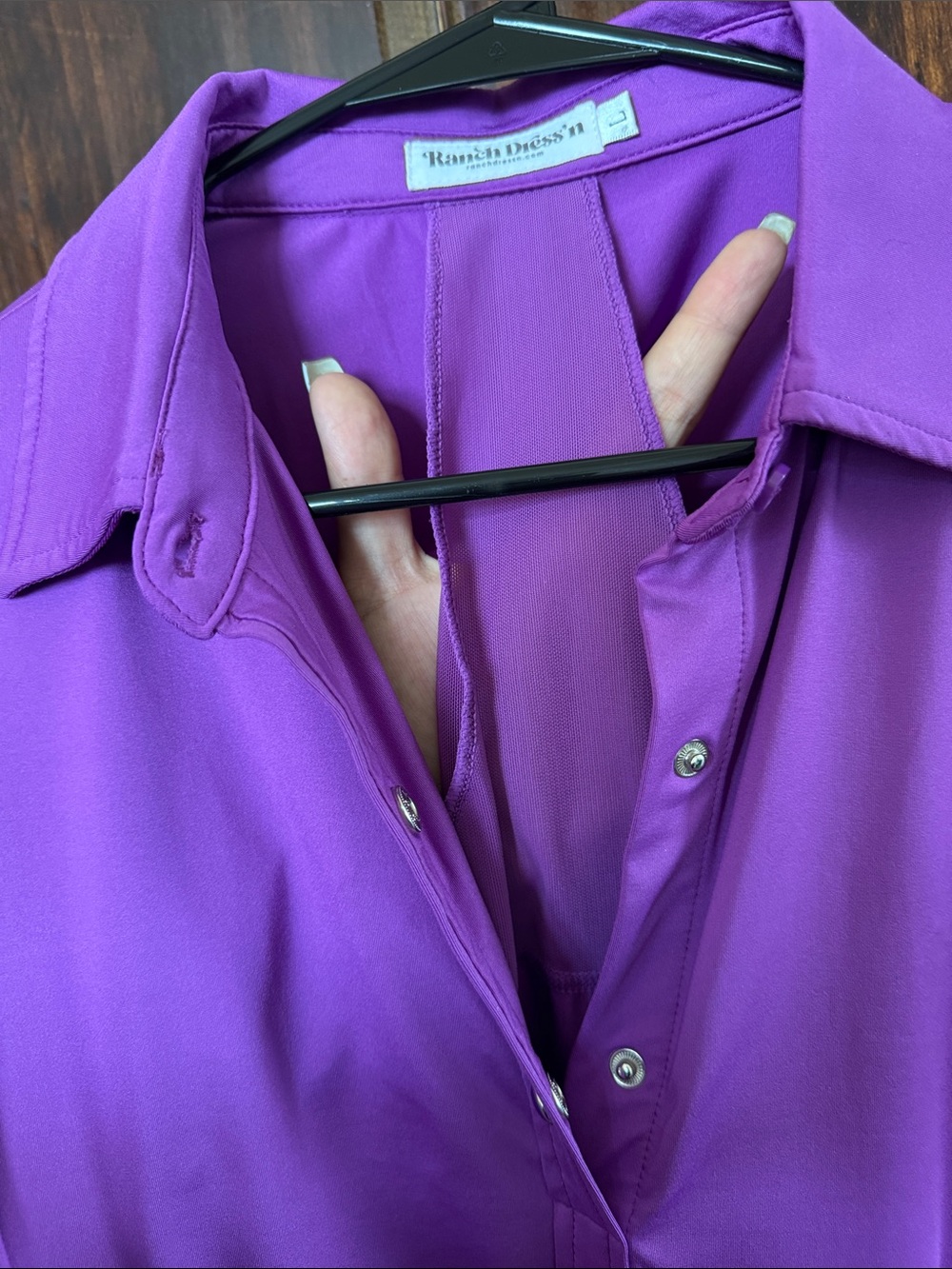 Large Ranch Dress’n Vented Performance Rodeo Shirt Bright Purple - Picture 5 of 6